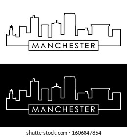 Manchester, New Hampshire skyline. Linear style. Editable vector file.