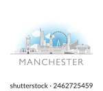 Manchester skyline cityscape illustration in black and white 