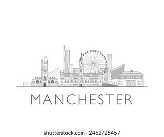 Manchester skyline cityscape illustration in black and white 