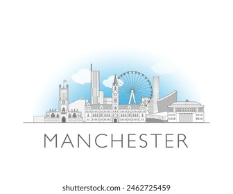 Manchester skyline cityscape illustration in black and white 