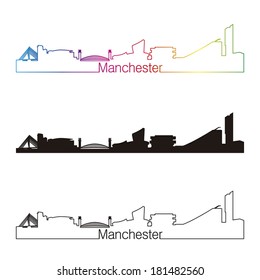 Manchester skyline linear style with rainbow in editable vector file