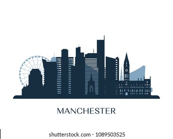 Manchester skyline, monochrome silhouette. Vector illustration.