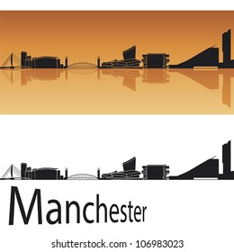 Manchester skyline in orange background in editable vector file