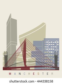 Manchester skyline poster in editable vector file