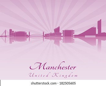Manchester skyline in purple radiant orchid in editable vector file