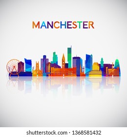 Manchester skyline silhouette in colorful geometric style. Symbol for your design. Vector illustration.