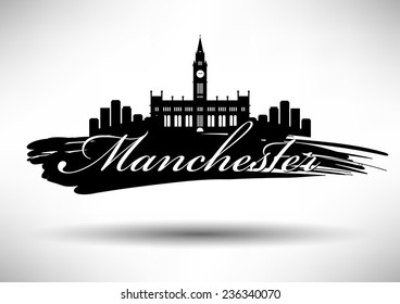 Manchester Skyline with Typography Design