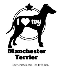 Manchester Terrier Hund Silhouette, ich liebe meinen Hund, Hund, Hunderassen, Logo, Vektor, Silhouette, Tier, Illustration, Symbol, Zeichen, schwarz, Haustier,