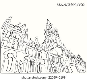 Manchester Town Hall Important Landmark Line Art Vector Illustration can e used for postcards presentations 