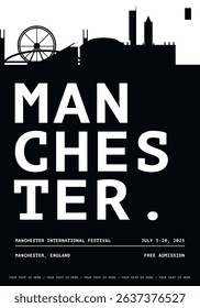Manchester typography minimalist vector poster for national event, cultural or music festival, public holiday layout. Brochure, leaflet, flyer, presentation image template for England, UK city
