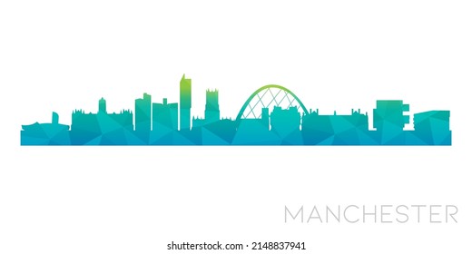 Manchester, UK Low Poly Skyline Clip Art City Design. Geometric Polygon Graphic Horizon Icon. Vector Illustration Symbol.