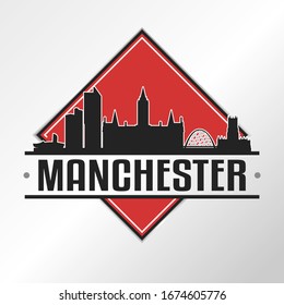 Manchester, UK Skyline Logo. Adventure Landscape Design Vector Illustration.