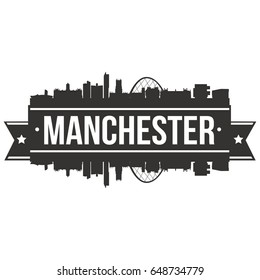 Manchester UK, Skyline Silhouette Design City Vector Art.