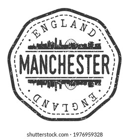 Manchester, UK Stamp Skyline Postmark. Silhouette Postal Passport. City Round Vector Icon. Vintage Postage Design.