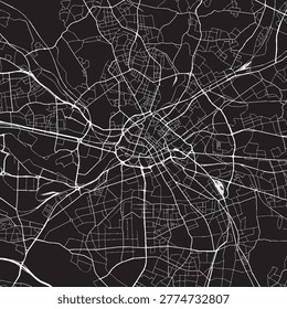 Manchester UK Vector Map, Detailed City Street Map Black and White Minimalist Line Art