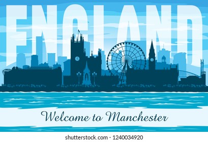 Manchester United Kingdom city skyline vector silhouette illustration
