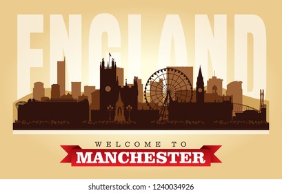 Manchester United Kingdom city skyline vector silhouette illustration