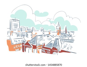 Manchester United Kingdom Europe vector sketch city illustration line art