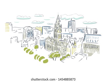 Manchester United Kingdom Europe vector sketch city illustration line art