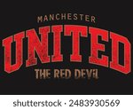 manchester united kingdom typography graphic design, MU club logo, vintage mancester typography grunge, Manchester England grunge stylized graphic t-shirt vector design .eps8