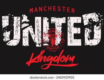 manchester united kingdom typography graphic design, MU club logo, vintage mancester typography grunge, Manchester England grunge stylized graphic t-shirt vector design .eps8