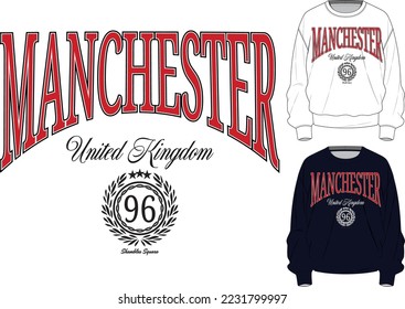 manchester united kingdom varsity college graphic design placement print apparel typography