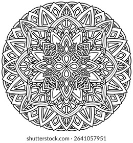 Mandala 368, ethnic, swirl pattern, object isolated on white background. Coloring page 427, hand drawn, vector.