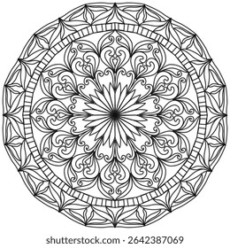 Mandala 378, ethnic, swirl pattern, object isolated on white background. Coloring page 437, hand drawn, vector.