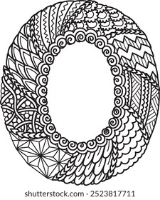 Mandala abstract artistic number zero for adult coloring page or design element. Vector illustration