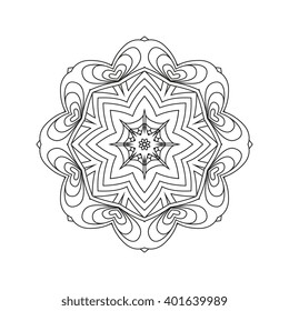 Mandala. Abstract background. Design for adult and older children coloring book page.Ethnic Amulet. Decorative element isolated on white background.