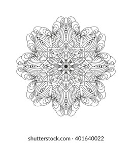 Mandala. Abstract background. Design for adult and older children coloring book page.Ethnic Amulet. Decorative element isolated on white background.