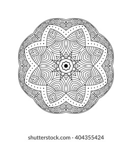 Mandala. Abstract background. Design for adult and older children coloring book page.Ethnic Amulet. Decorative element isolated on white background.