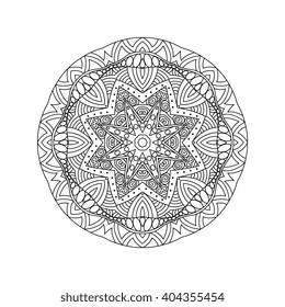 Mandala. Abstract background. Design for adult and older children coloring book page.Ethnic Amulet. Decorative element isolated on white background.