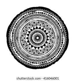 Mandala. Abstract ethnic round vector black and white ornament.