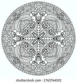 mandala with abstract folk style floral ornaments drawn on a white background for coloring, vector