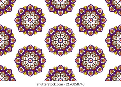 Mandala abstract geometric ethnic textile seamless pattern design.  Tribal boho native textile turkey traditional embroidery vector. Aztec fabric carpet textile ornaments decorations wallpaper 