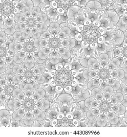 mandala abstract hand-drawn pattern flowers, background.hand drawn  ornamental flowers black and white.Page for coloring book adult children and relaxing job .pattern Zentangle.