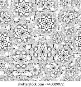 mandala abstract hand-drawn pattern flowers, background.hand drawn  ornamental flowers black and white.Page for coloring book adult children and relaxing job .pattern Zentangle.