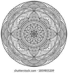 mandala with abstract linear ornaments drawn on a white background for coloring, vector, mandala