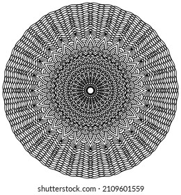 mandala with abstract ornaments and figures in folk style drawn on a white background for coloring, vector