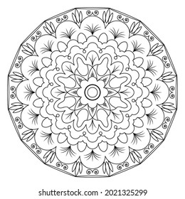 Mandala with an abstract pattern on a white background. Anti-stress coloring book for children and adults. Decorative element for design