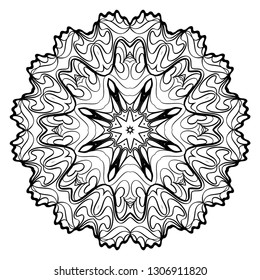 Mandala. Abstract Round Vector Illustration. Anti-Stress Therapy Pattern. Black, white.