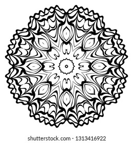Mandala. Abstract Round Vector Illustration. Anti-Stress Therapy Pattern. Black, white.