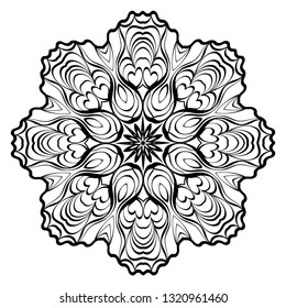 Mandala. Abstract Round Vector Illustration. Anti-Stress Therapy Pattern. Black, white.