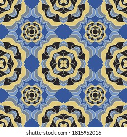 Mandala abstract seamless pattern. Floral eastern motif vector design. Abstract flower chakra tile ornament. Ethnic floral textile print. Endless medallion wrapping seamless pattern.