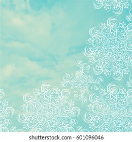 Mandala, abstract tibetan flower background. Indian medallion pattern. Vintage bohemian design. Watercolor effect. Vector art henna ornament