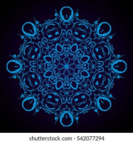 Mandala abstract vector circle floral ornamental border. Lace pattern design. ornament on blue background. Vector ornamental border frame. Can be used for banner, web design, wedding cards and others