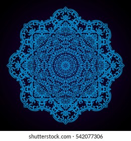 Mandala abstract vector circle floral ornamental border. Lace pattern design. ornament on blue background. Vector ornamental border frame. Can be used for banner, web design, wedding cards and others