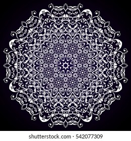 Mandala abstract vector circle floral ornamental border. Lace pattern design. ornament on blue background. Vector ornamental border frame. Can be used for banner, web design, wedding cards and others
