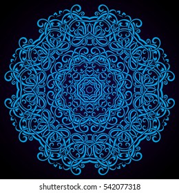 Mandala abstract vector circle floral ornamental border. Lace pattern design. ornament on blue background. Vector ornamental border frame. Can be used for banner, web design, wedding cards and others